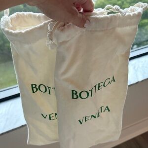 Bottega Veneta Cream Pouches with Green Logo
